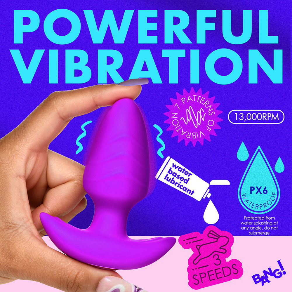 BANG! ROTATING & VIBRATING SILICONE BUTT PLUG WITH REMOTE PURPLE