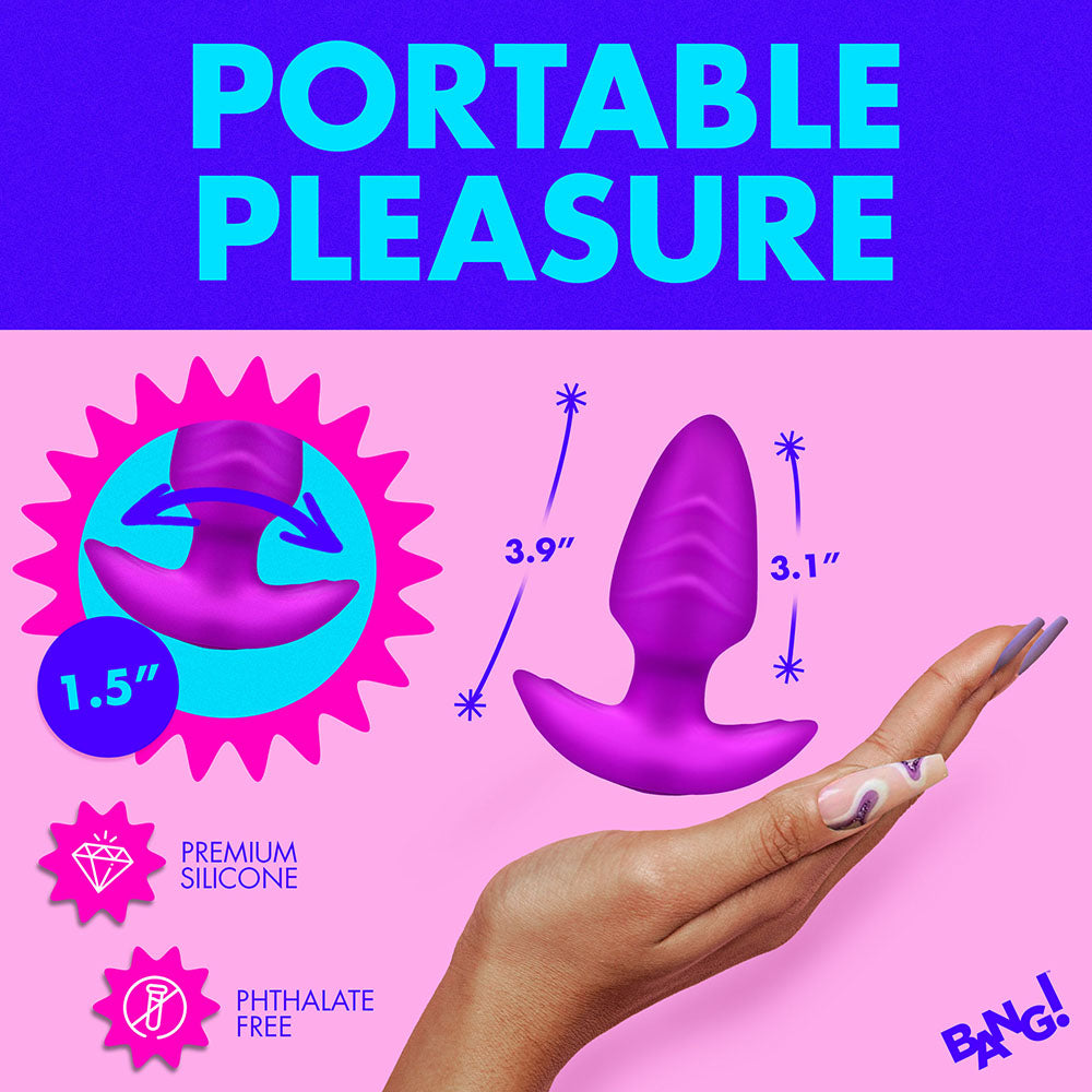 BANG! ROTATING & VIBRATING SILICONE BUTT PLUG WITH REMOTE PURPLE