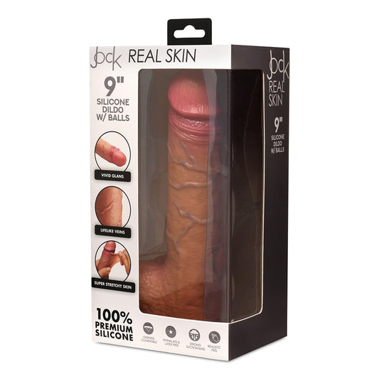 JOCK REAL SKIN 9 IN. SILICONE DILDO WITH BALLS MEDIUM
