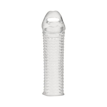 ANGUILA ELÉCTRICA - LÍNEA AZUL 6.5 PULG. EXTENSOR DE FUNDA CON TEXTURA TRANSPARENTE PARA MEJORAR EL PENE