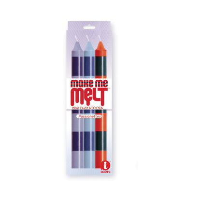 THE 9''S MAKE ME MELT SENSUAL WARM DRIP CANDLES 3PK STRIPES PASSIONETTES