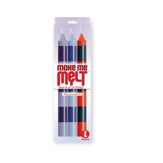THE 9''S MAKE ME MELT SENSUAL WARM DRIP CANDLES 3PK STRIPES PASSIONETTES