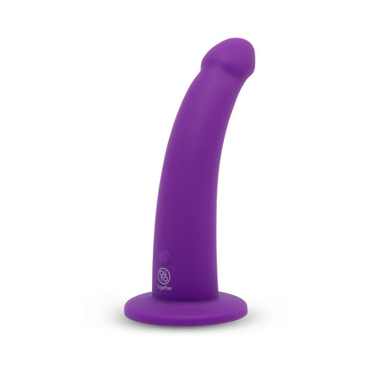 TOGETHER TILT 7 IN. VIBRATING SILICONE DILDO & HARNESS SET PURPLE