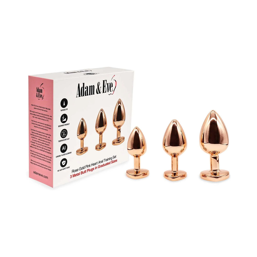 ADAM & EVE ROSE GOLD PINK HEART ANAL PLUG TRAINING SET