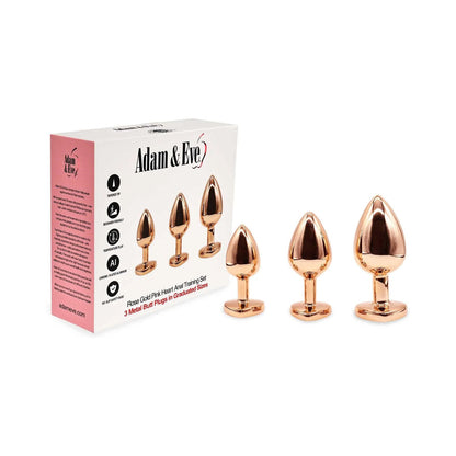 ADAM & EVE ROSE GOLD PINK HEART ANAL PLUG TRAINING SET