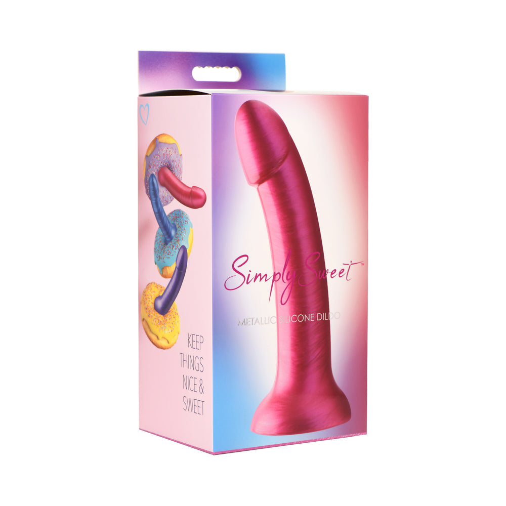 SIMPLY SWEET 7 IN. METALLIC SILICONE DILDO PINK