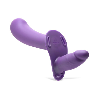 STRAP U 28X DOUBLE DIVA 2 IN. DOUBLE DILDO WITH HARNESS & REMOTE PURPLE
