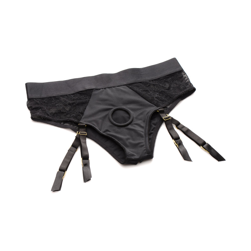 XR BRANDS - STRAP U LACED SEDUCTRESS LACE CROTCHLESS PANTY HARNESS & GARTER STRAPS 2XL/3XL