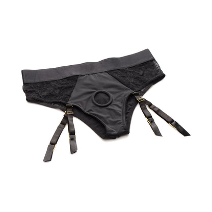 XR BRANDS - STRAP U LACED SEDUCTRESS LACE CROTCHLESS PANTY HARNESS & GARTER STRAPS 2XL/3XL