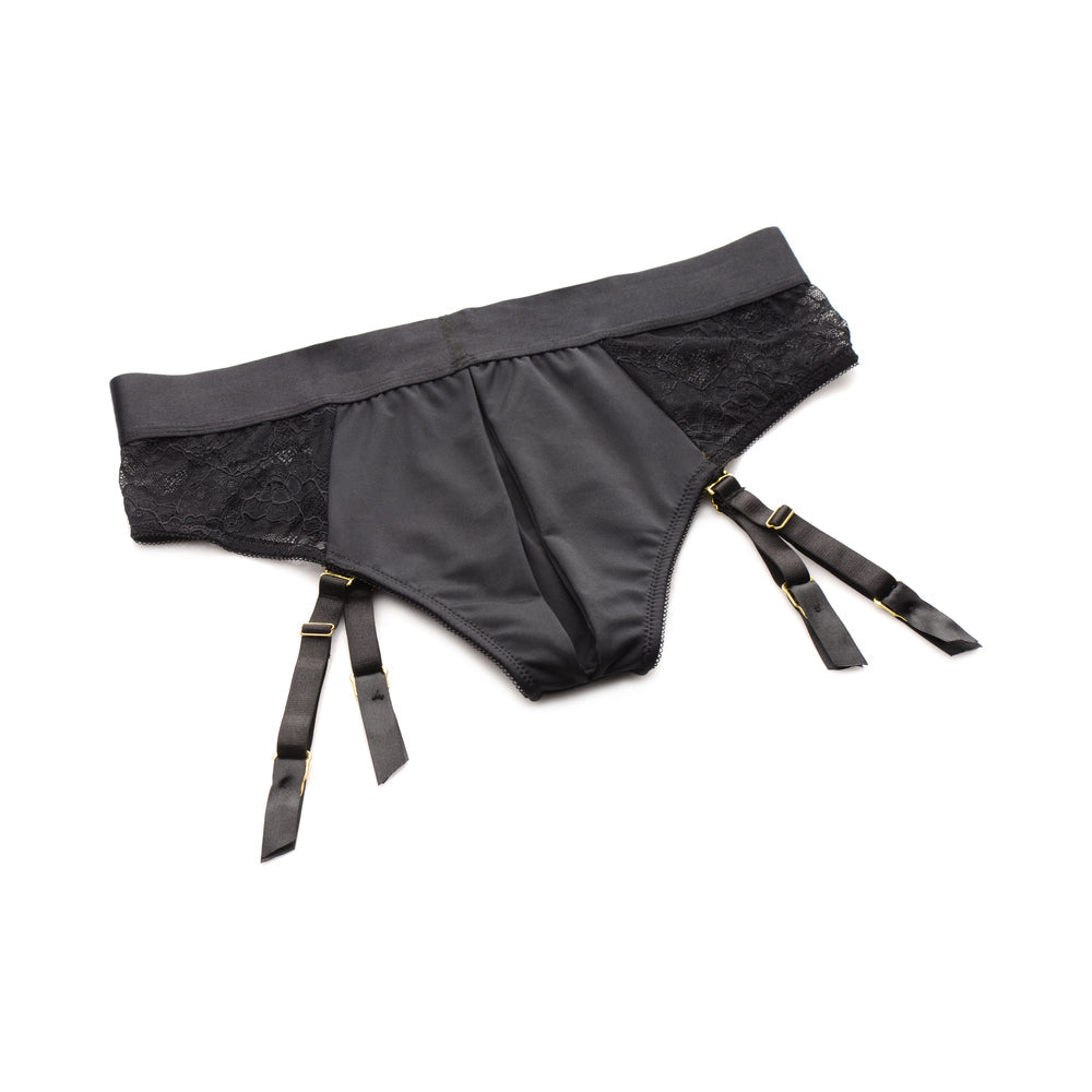 XR BRANDS - STRAP U LACED SEDUCTRESS LACE CROTCHLESS PANTY HARNESS & GARTER STRAPS 2XL/3XL