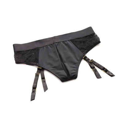 XR BRANDS - STRAP U LACED SEDUCTRESS LACE CROTCHLESS PANTY HARNESS & GARTER STRAPS 2XL/3XL