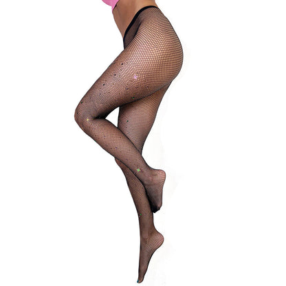 KIXIES BLACK FISHNET MARDI GRAS TIGHTS SIZE D