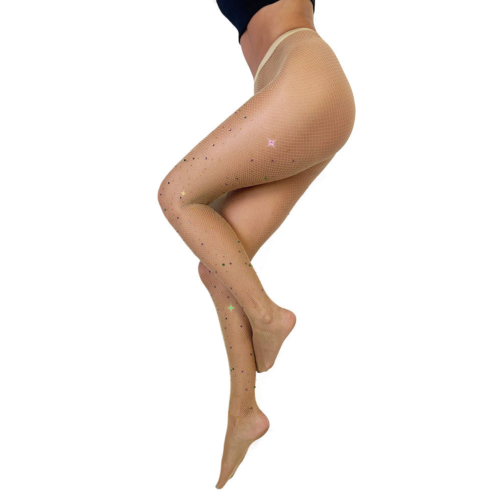 KIXIES TAN FISHNET MARDI GRAS TIGHTS SIZE B