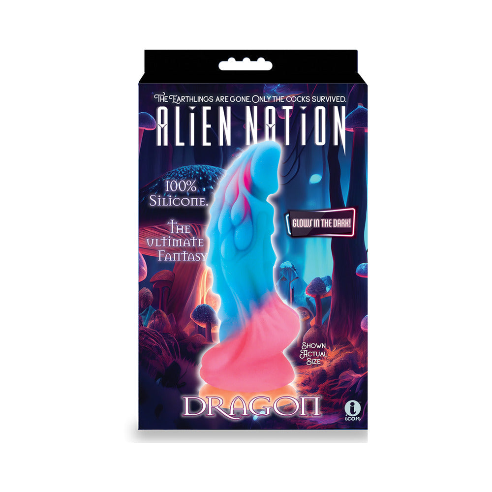 ICON BRANDS - ALIENNATION GLOW DRAGON 9 IN. SILICONE GLOW-IN-THE-DARK DILDO