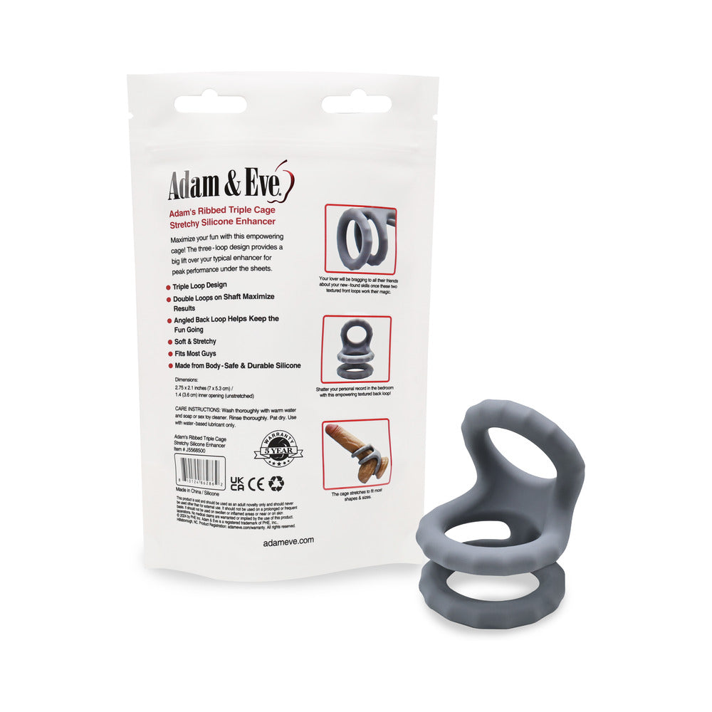 ADAM & EVE - ADAM''S RIDGED TRIPLE CAGE (BAG PACKAGING)