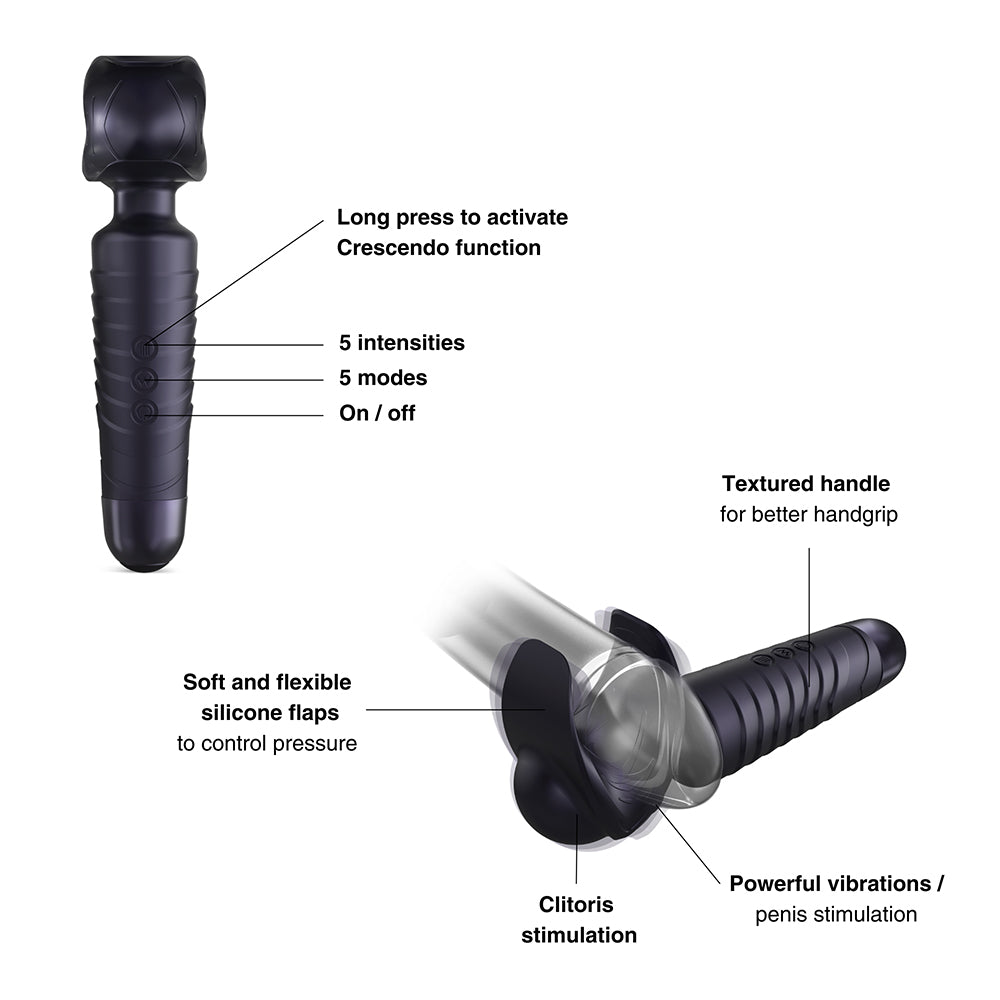 LOVELY PLANET - MAN WAN MAN.WAND EVO 2-IN-1 FRENULUM STIMULATOR & WAND WITH CRESCENDO BLACK PLUM