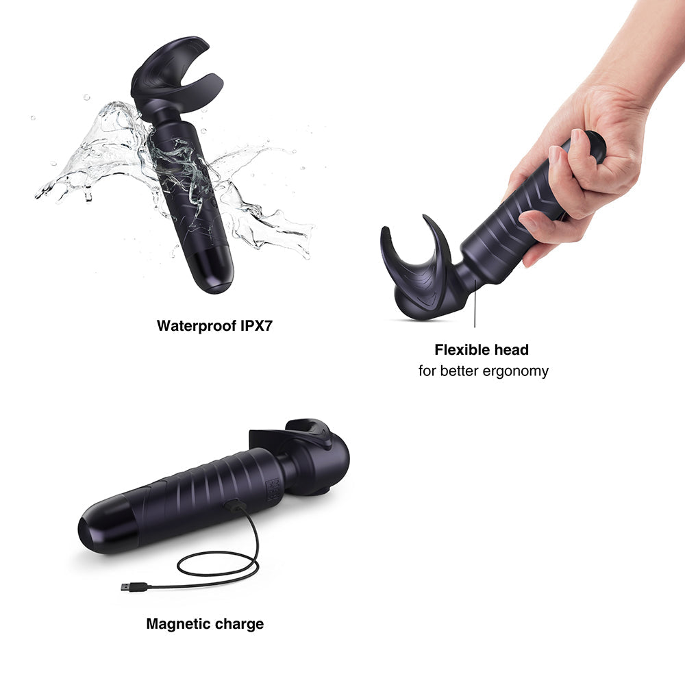 LOVELY PLANET - MAN WAN MAN.WAND EVO 2-IN-1 FRENULUM STIMULATOR & WAND WITH CRESCENDO BLACK PLUM