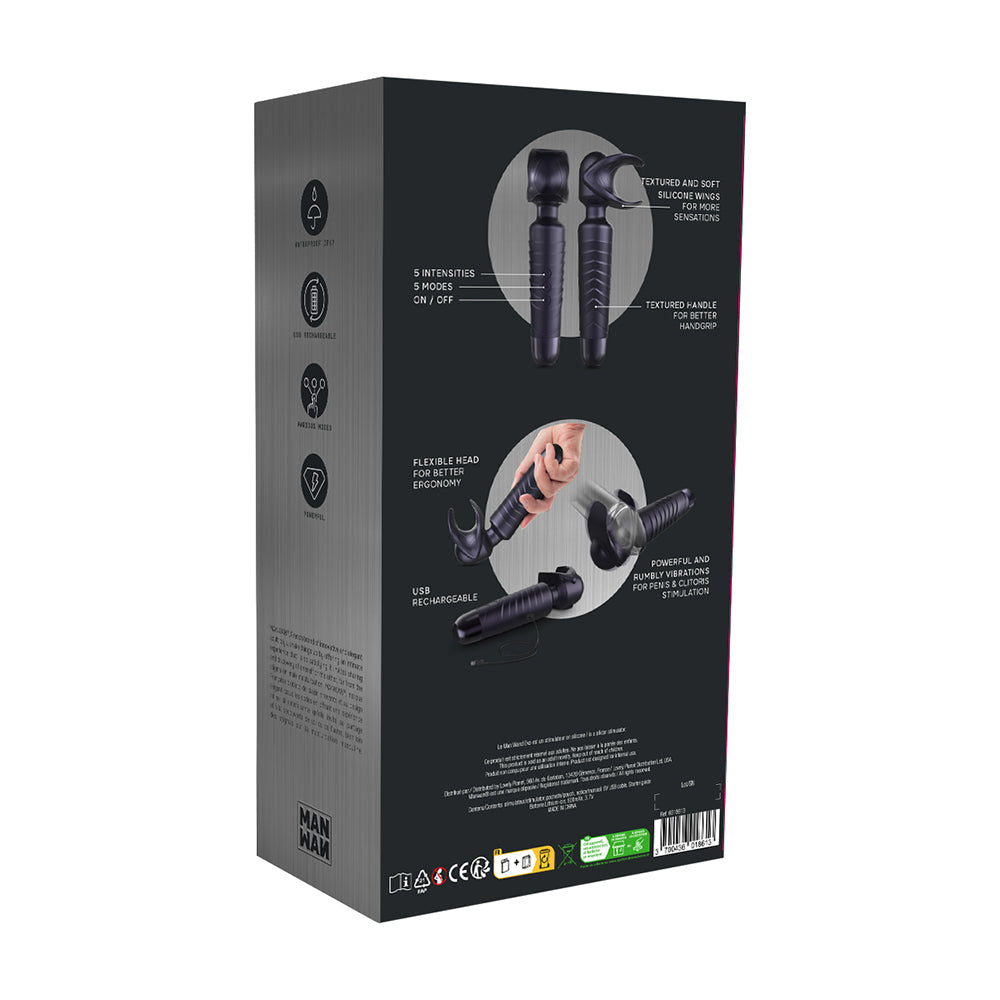 LOVELY PLANET - MAN WAN MAN.WAND EVO 2-IN-1 FRENULUM STIMULATOR & WAND WITH CRESCENDO BLACK PLUM