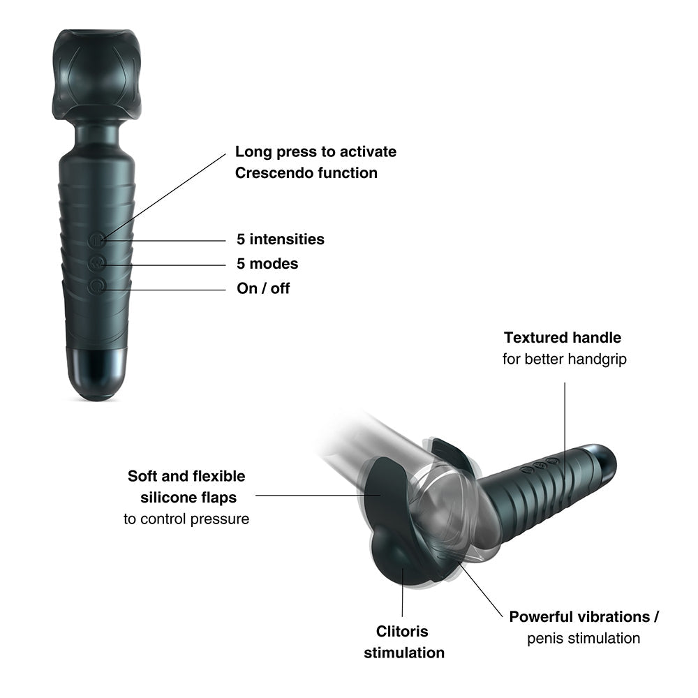 LOVELY PLANET - MAN WAN MAN.WAND EVO 2-IN-1 FRENULUM STIMULATOR & WAND WITH CRESCENDO PINE GREY