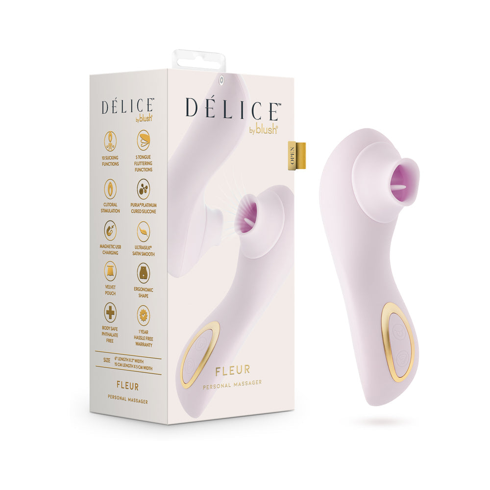 BLUSH - DELICE FLEUR CLITORAL FLUTTERING & SUCTION PERSONAL MASSAGER BARELY PURPLE