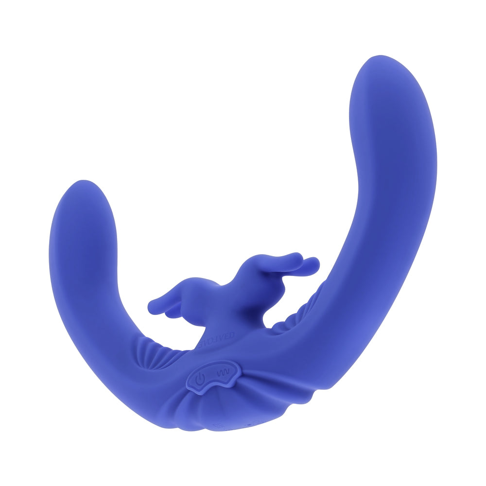 EVOLVED LOVEBIRDS RECHARGEABLE SILICONE REMOTE-CONTROLLED DUAL-ENDED VIBRATOR BLUE