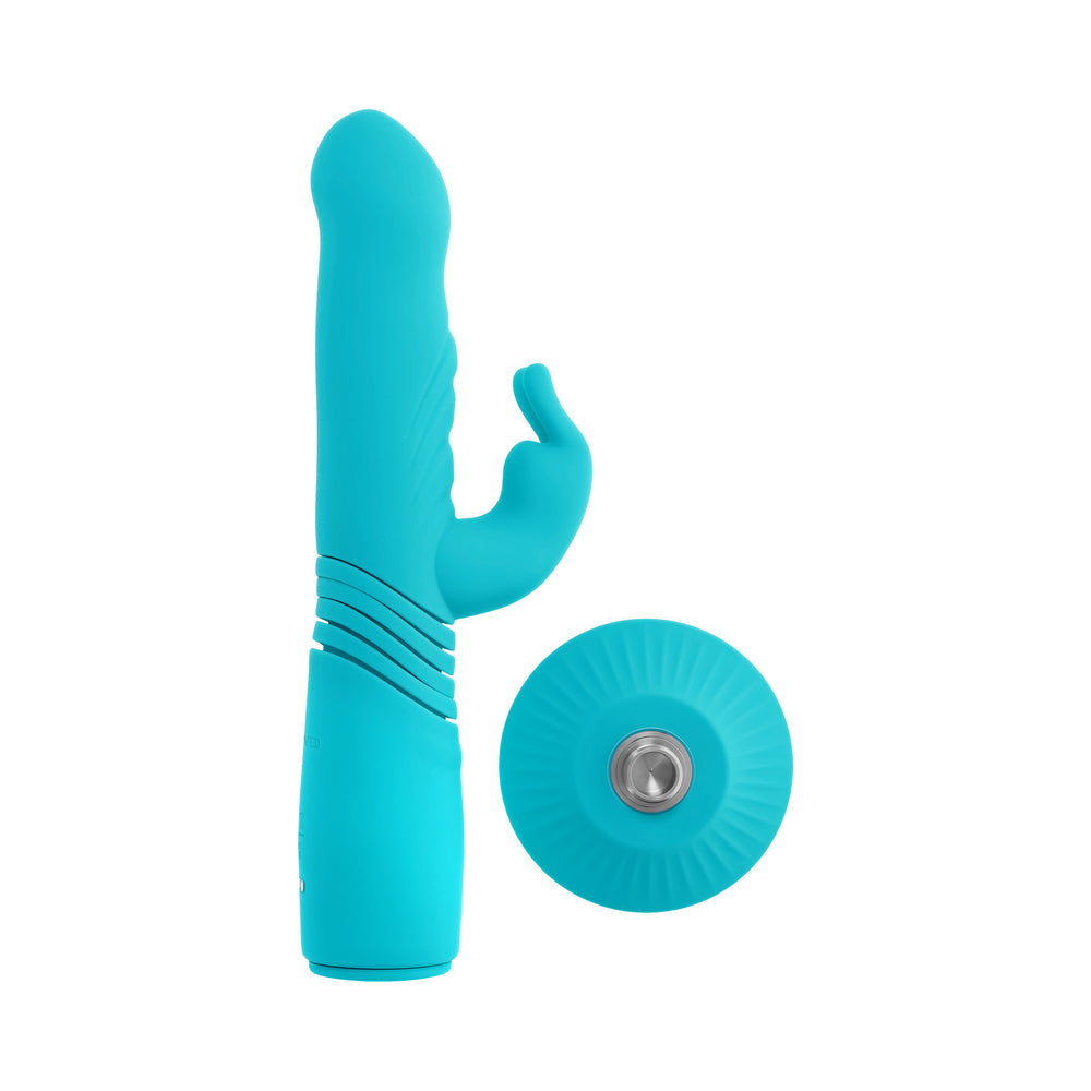 EVOLVED - BUNNY HOP RECHARGEABLE SILICONE THRUSTING RABBIT VIBRATOR TEAL