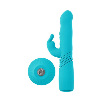 EVOLVED - BUNNY HOP RECHARGEABLE SILICONE THRUSTING RABBIT VIBRATOR TEAL