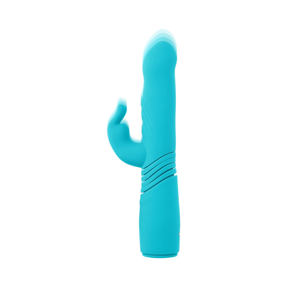 EVOLVED - BUNNY HOP RECHARGEABLE SILICONE THRUSTING RABBIT VIBRATOR TEAL