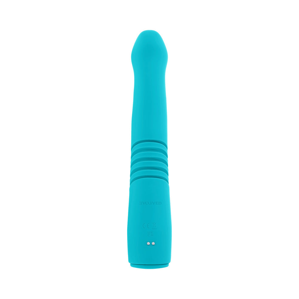 EVOLVED - BUNNY HOP RECHARGEABLE SILICONE THRUSTING RABBIT VIBRATOR TEAL