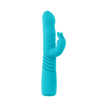 EVOLVED - BUNNY HOP RECHARGEABLE SILICONE THRUSTING RABBIT VIBRATOR TEAL