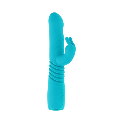 EVOLVED - BUNNY HOP RECHARGEABLE SILICONE THRUSTING RABBIT VIBRATOR TEAL