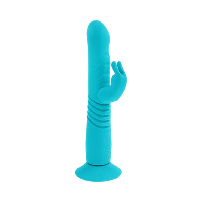 EVOLVED - BUNNY HOP RECHARGEABLE SILICONE THRUSTING RABBIT VIBRATOR TEAL