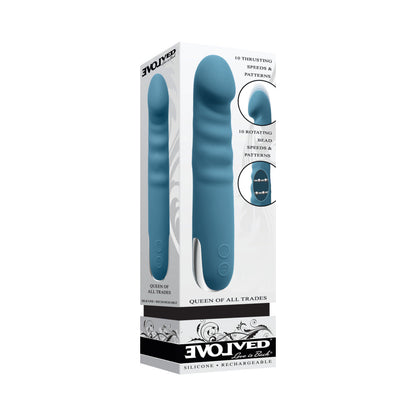 EVOLVED - QUEEN OF ALL TRADES RECHARGEABLE SILICONE THRUSTING AND ROTATING VIBRATOR TEAL
