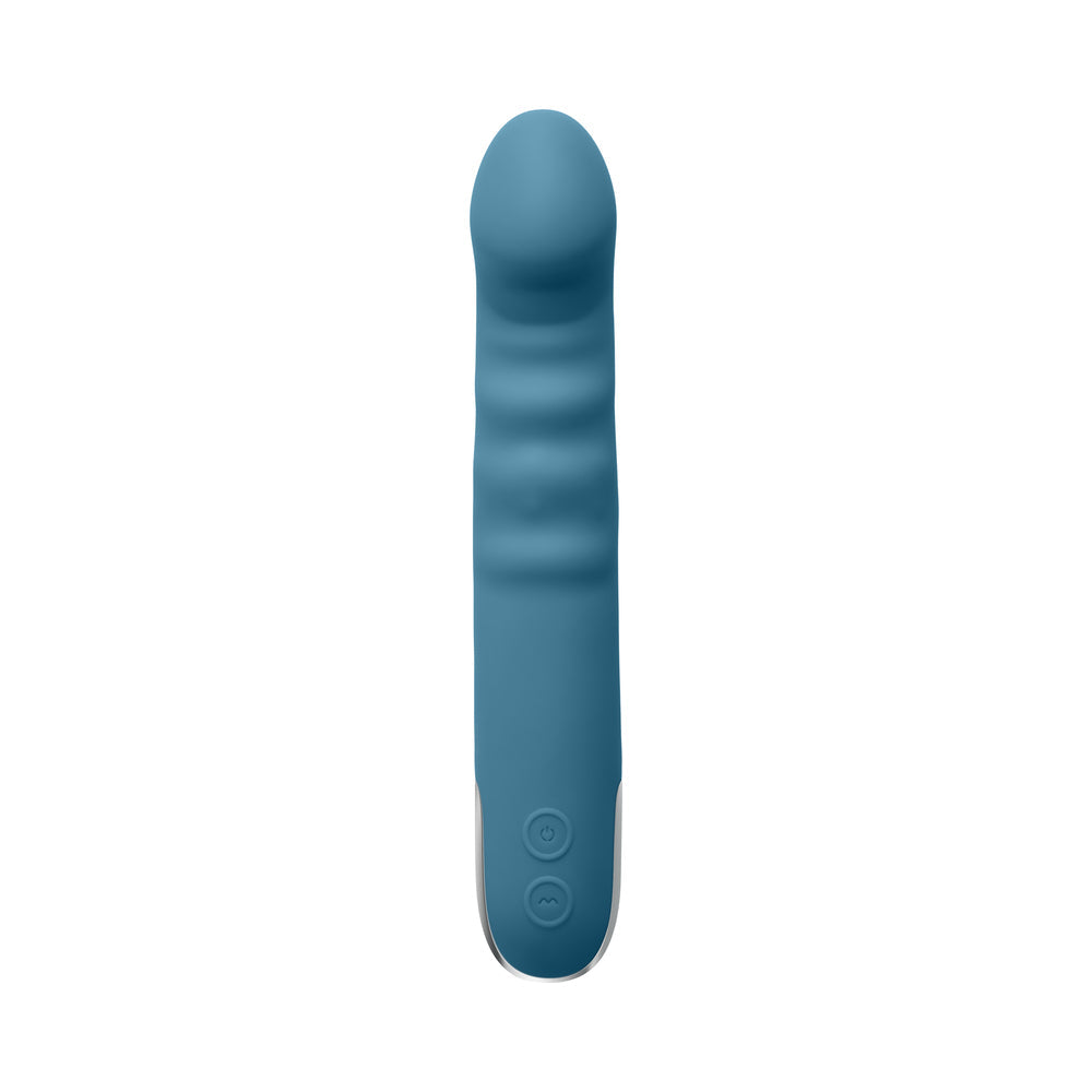 QUEEN OF ALL TRADES RECHARGEABLE SILICONE THRUSTING AND ROTATING VIBRATOR TEAL