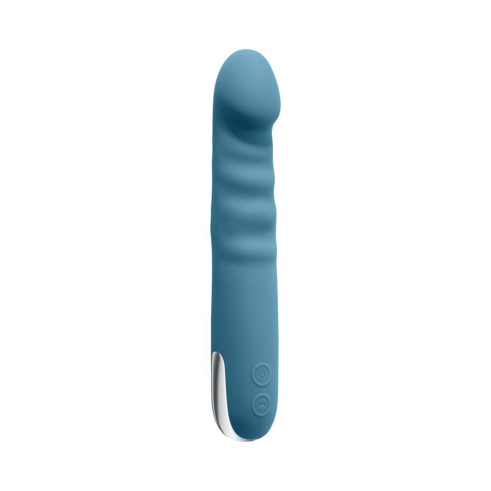 QUEEN OF ALL TRADES RECHARGEABLE SILICONE THRUSTING AND ROTATING VIBRATOR TEAL