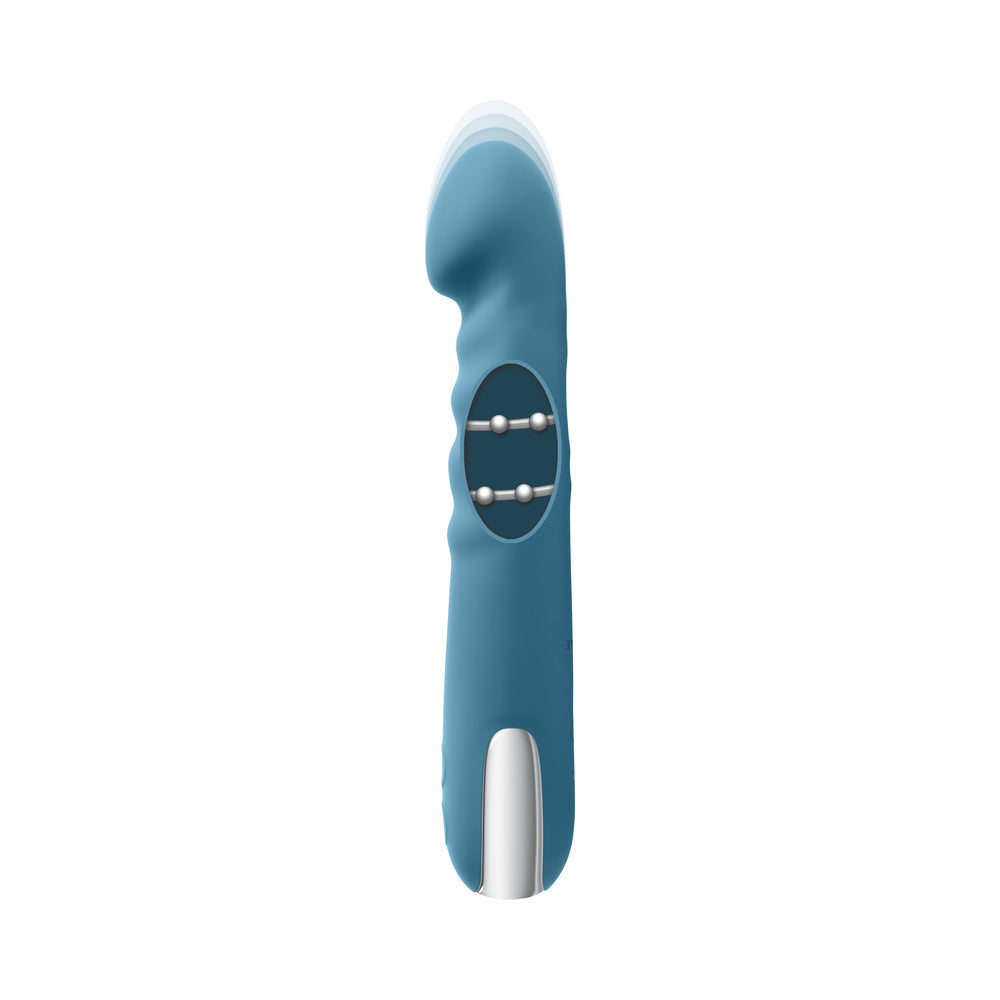 QUEEN OF ALL TRADES RECHARGEABLE SILICONE THRUSTING AND ROTATING VIBRATOR TEAL
