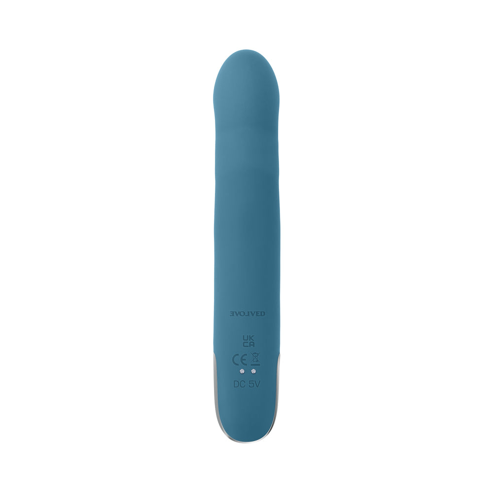 QUEEN OF ALL TRADES RECHARGEABLE SILICONE THRUSTING AND ROTATING VIBRATOR TEAL