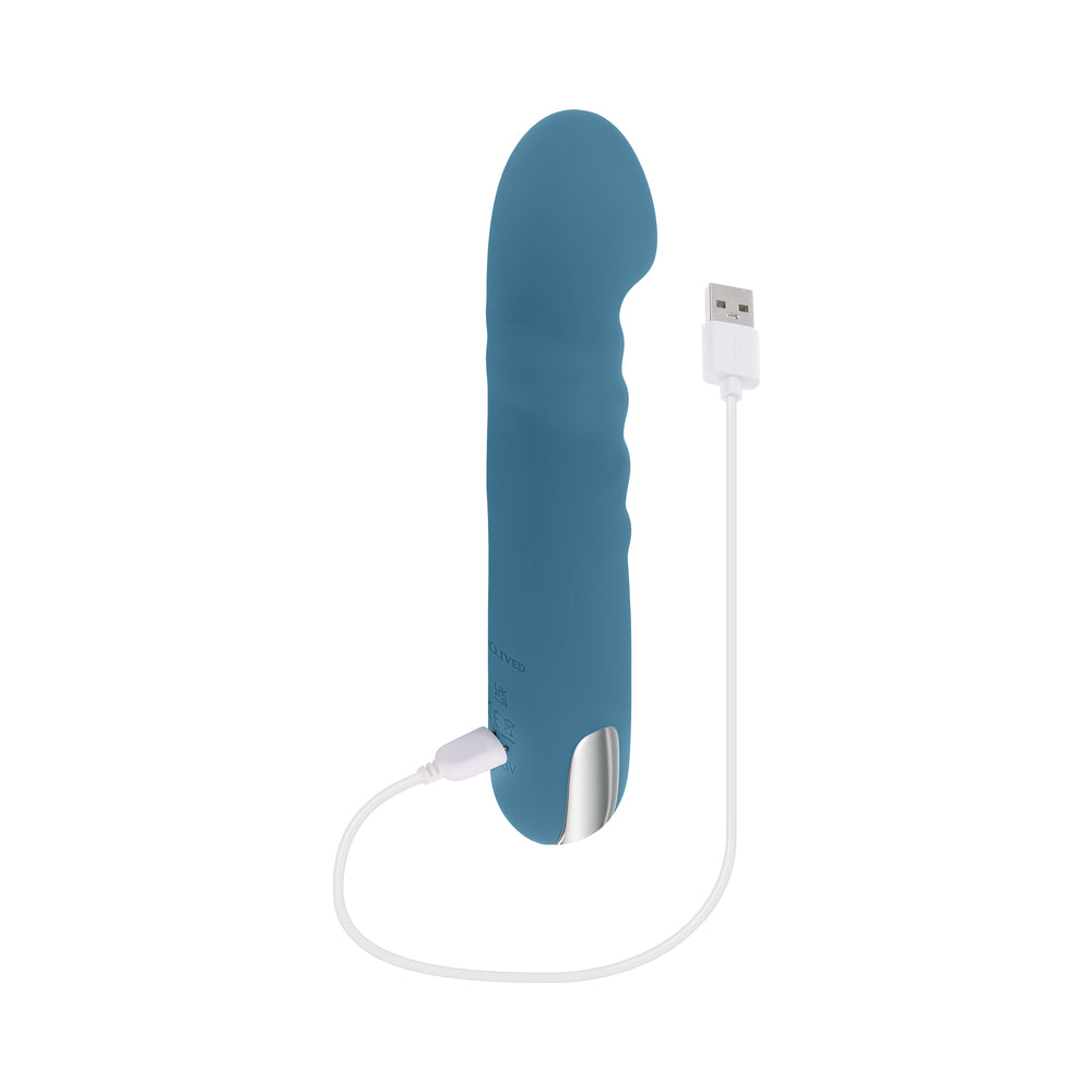 QUEEN OF ALL TRADES RECHARGEABLE SILICONE THRUSTING AND ROTATING VIBRATOR TEAL
