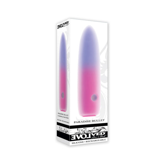 EVOLVED - BALA VIBRADORA RECARGABLE DE SILICONA DE DOBLE CAPA PARADISE BULLET ROSA/PÚRPURA