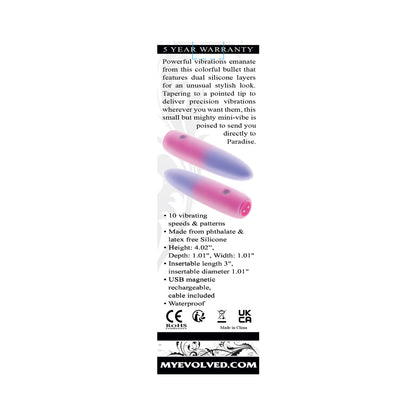 EVOLVED - BALA VIBRADORA RECARGABLE DE SILICONA DE DOBLE CAPA PARADISE BULLET ROSA/PÚRPURA