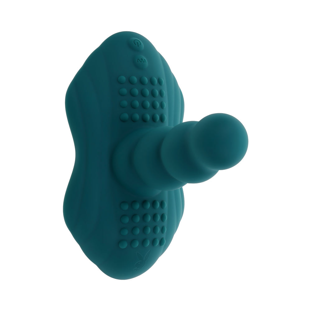 PLAYBOY HAVE A SEAT RECHARGEABLE SILICONE REMOTE-CONTROLLED VIBRATING GRIND PAD DEEP TEAL