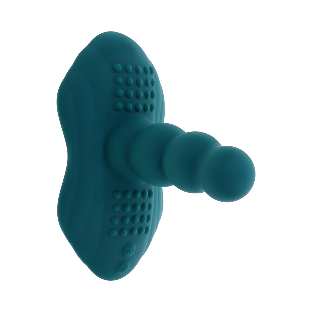PLAYBOY HAVE A SEAT RECHARGEABLE SILICONE REMOTE-CONTROLLED VIBRATING GRIND PAD DEEP TEAL