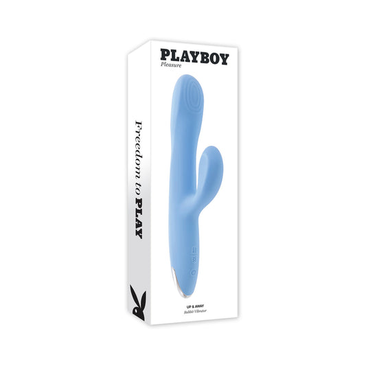 PLAYBOY UP & AWAY RECHARGEABLE SILICONE RABBIT VIBRATOR BLUE