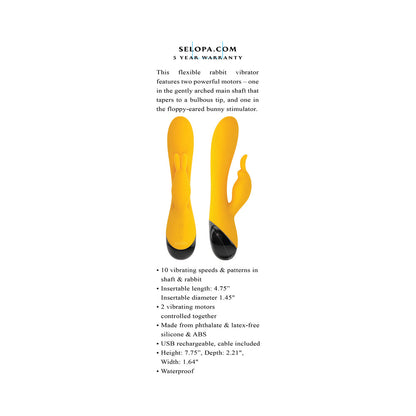 SELOPA BUZZZ BUNNY RECHARGEABLE SILICONE FLEXIBLE RABBIT VIBRATOR YELLOW