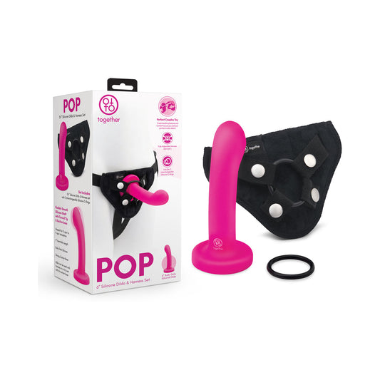TOGETHER POP 5 IN. SILICONE DILDO AND HARNESS SET PINK