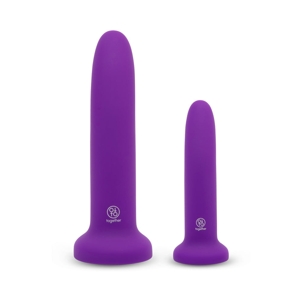 TOGETHER DUO SILICONE 2-PIECE 5.5 IN. & 8 IN. DILDO AND HARNESS SET PURPLE