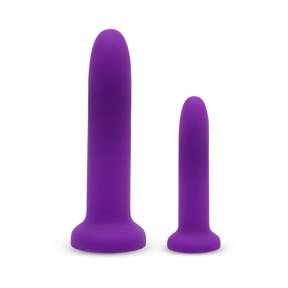 TOGETHER DUO SILICONE 2-PIECE 5.5 IN. & 8 IN. DILDO AND HARNESS SET PURPLE