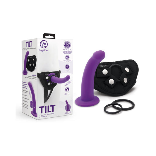 TOGETHER TOY - TOGETHER TILT 6.5 IN. SILICONE DILDO AND HARNESS SET PURPLE