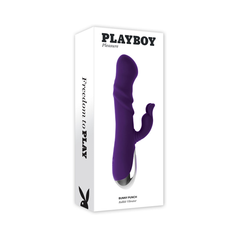 PLAYBOY BUNNY PUNCH RECHARGEABLE SILICONE RABBIT VIBRATOR PURPLE