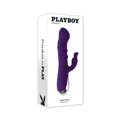 PLAYBOY BUNNY PUNCH RECHARGEABLE SILICONE RABBIT VIBRATOR PURPLE